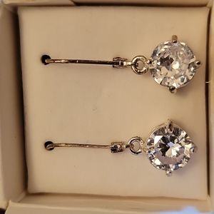 Avon Cubic Zirconia silvertone drop leverback earrings in gift box